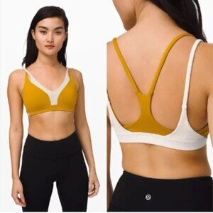 Lululemon Triangle Sports Bra 6 Brown Cream Strappy Active Yoga Swim Hybrid